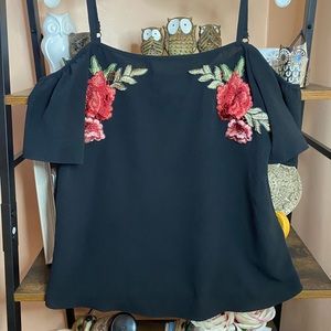 Black Top with Embroidered Roses